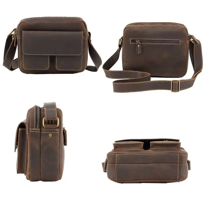 GENUINE LEATHER Shoulder Bag for Men Vintage Crossbody Messenger Bag Business Office Hand Bag Sling Tote Bag Transverse for Male