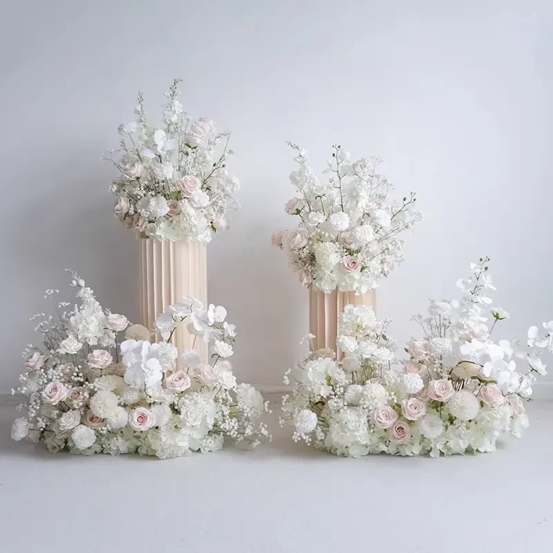 Silk Rose Orchid Hydrangea Artificial Flower Arrangement for Dining Table Centerpiece Wedding Party Hotel Home Decor