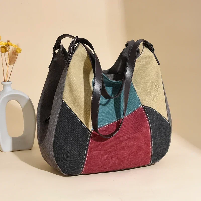 

Женские сумки-тоут на молнии и застежке соответствующего цвета, модные красочные холщовые сумки-седла, 2024, повседневные универсальные сумки на плечо