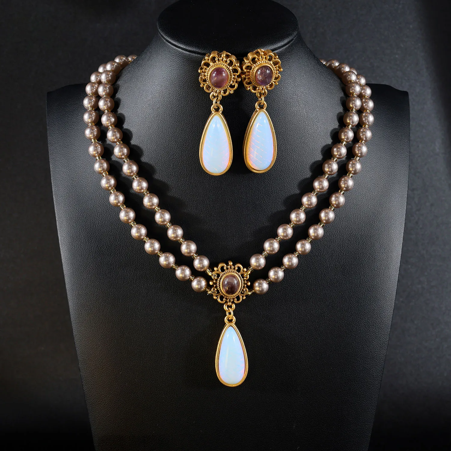

2026 New Design Vintage Palazzo Women's Costume Jewelry Necklace Earrings Gorgeous Set Holiday Wedding Bridal Gift M-1020
