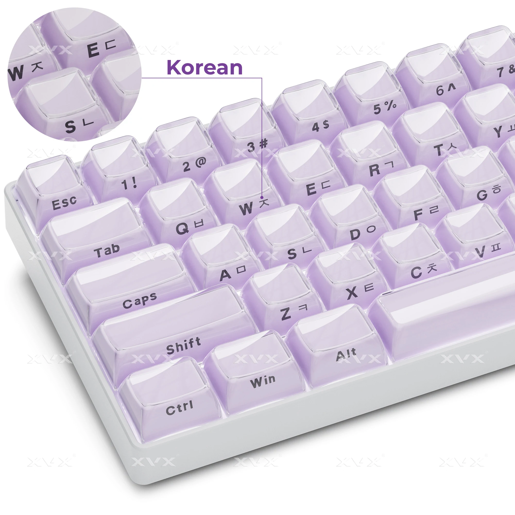 

XVX Purple Korean Crystal Keycaps Semi-Translucent Jelly Key Caps for Mechanical Keyboard Accessories OEM Profile 113 Keys