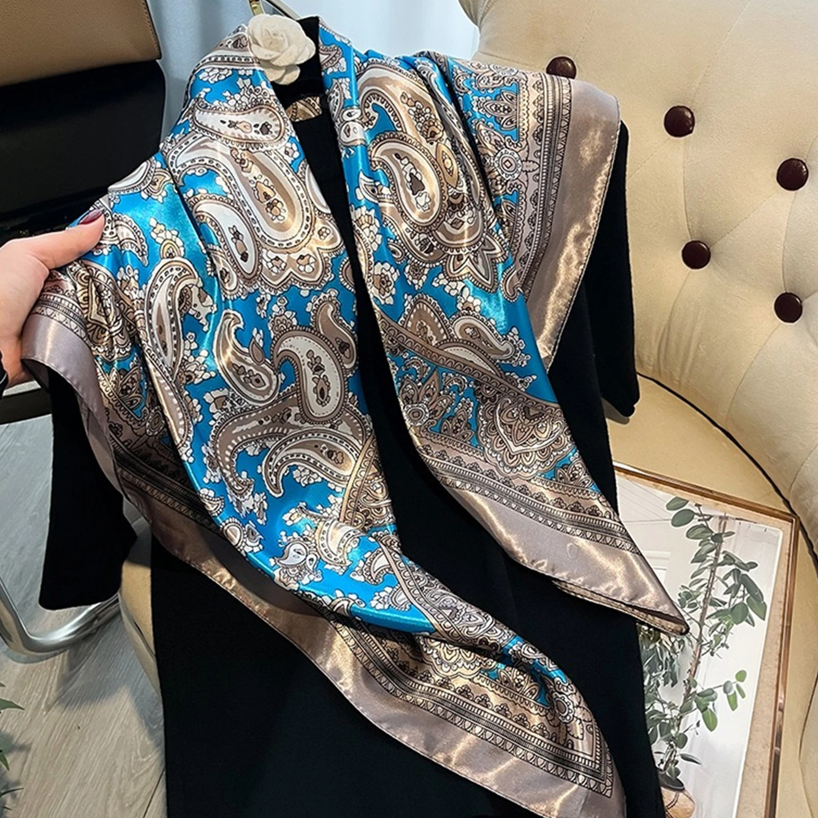 New Silk Shawl Scarf Women Fashion Elegant Floral Square Satin Scarves Fouldard Fall Winter Neck Scarves Hijiabs