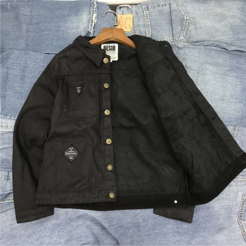 Men's Workwear Denim Jacket Fall Winter Wearable Resistant to Wear for Construction Site Welder Labor Protection Long Sleeve ...