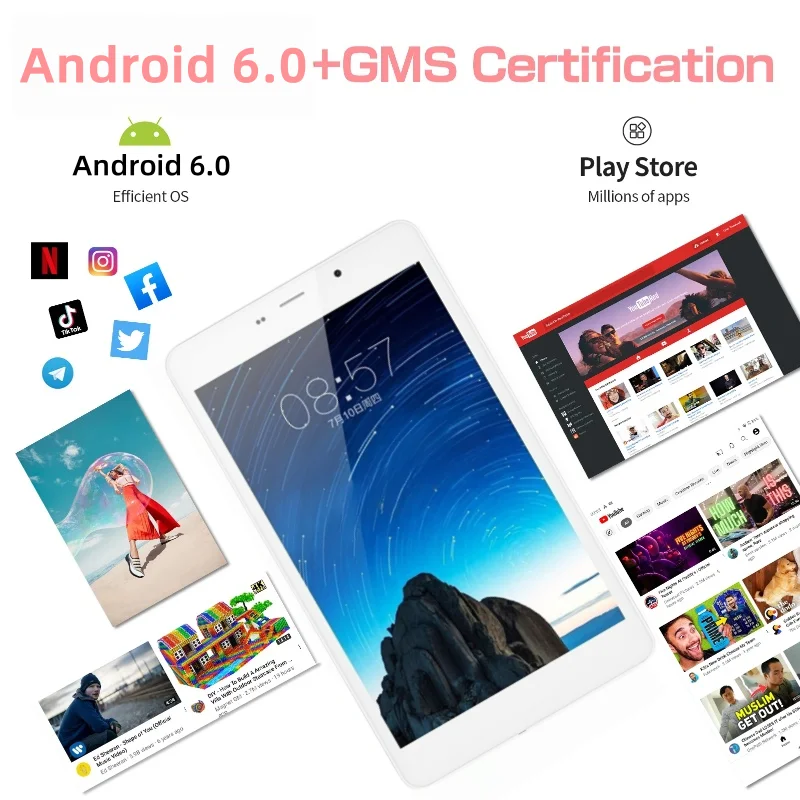 1920x1200 пикселей, 8 дюймов, 4G, телефонный звонок, Android 6,0, планшетный ПК MT8783, восьмиядерный процессор, 1,4 ГГц, 2 ГБ ОЗУ, 16 ГБ ПЗУ, 2 x поддержка SIM-карты GPS