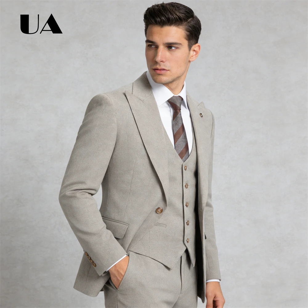 

ULBYANRY Three Piece Men's Woolen Suit, Jacket Pants Waistcoat, XS-4XL Formal Business Tuxedo, Wedding Groom Suit Plus Size Suit