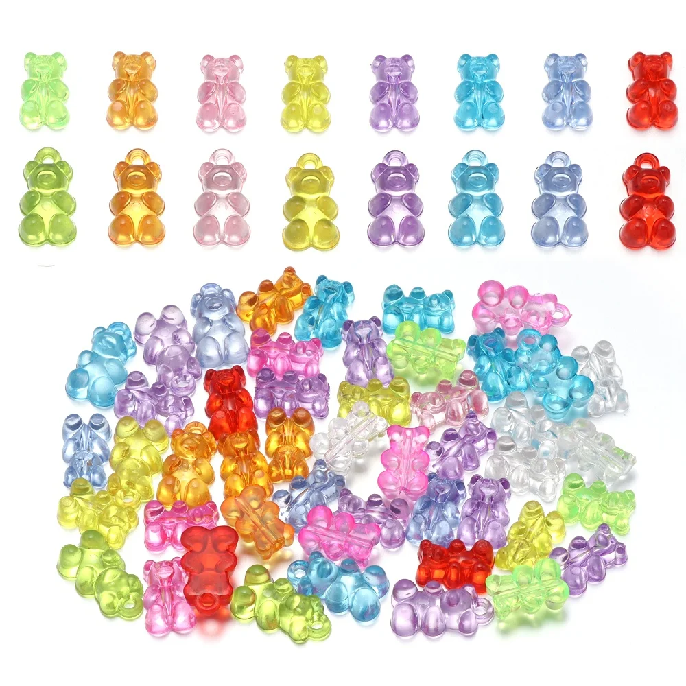 50 peças de contas acrílicas coloridas em formato de urso, contas transparentes fofas da série Gummy Bear para fabricação de joias, pulseiras DIY, brincos, presente de Natal.