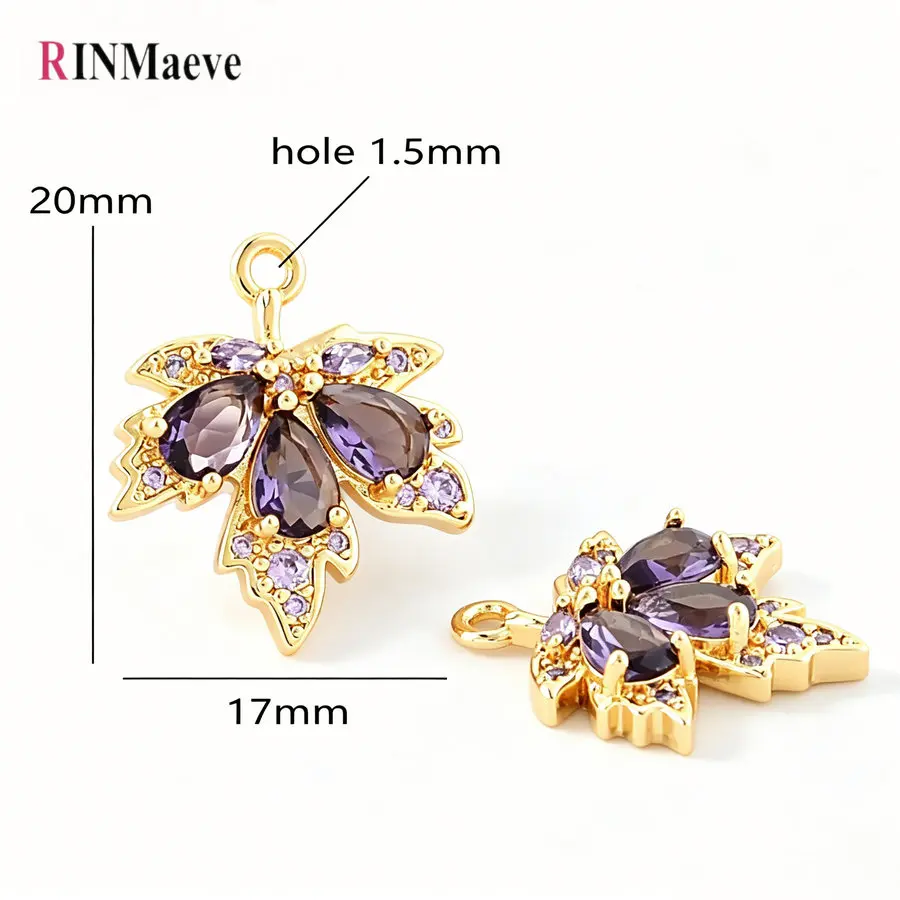 4PCS 17*20MM Maple leaves Charms Pendants 18K Gold Color Brass with Zircon Bracelet Necklace Jewelry Making Supplies Accessories - view 5