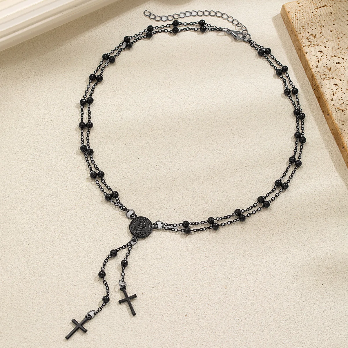 1 Gothic dark style Jesus avatar cross long pendant with double-layer chain design, versatile women's necklace