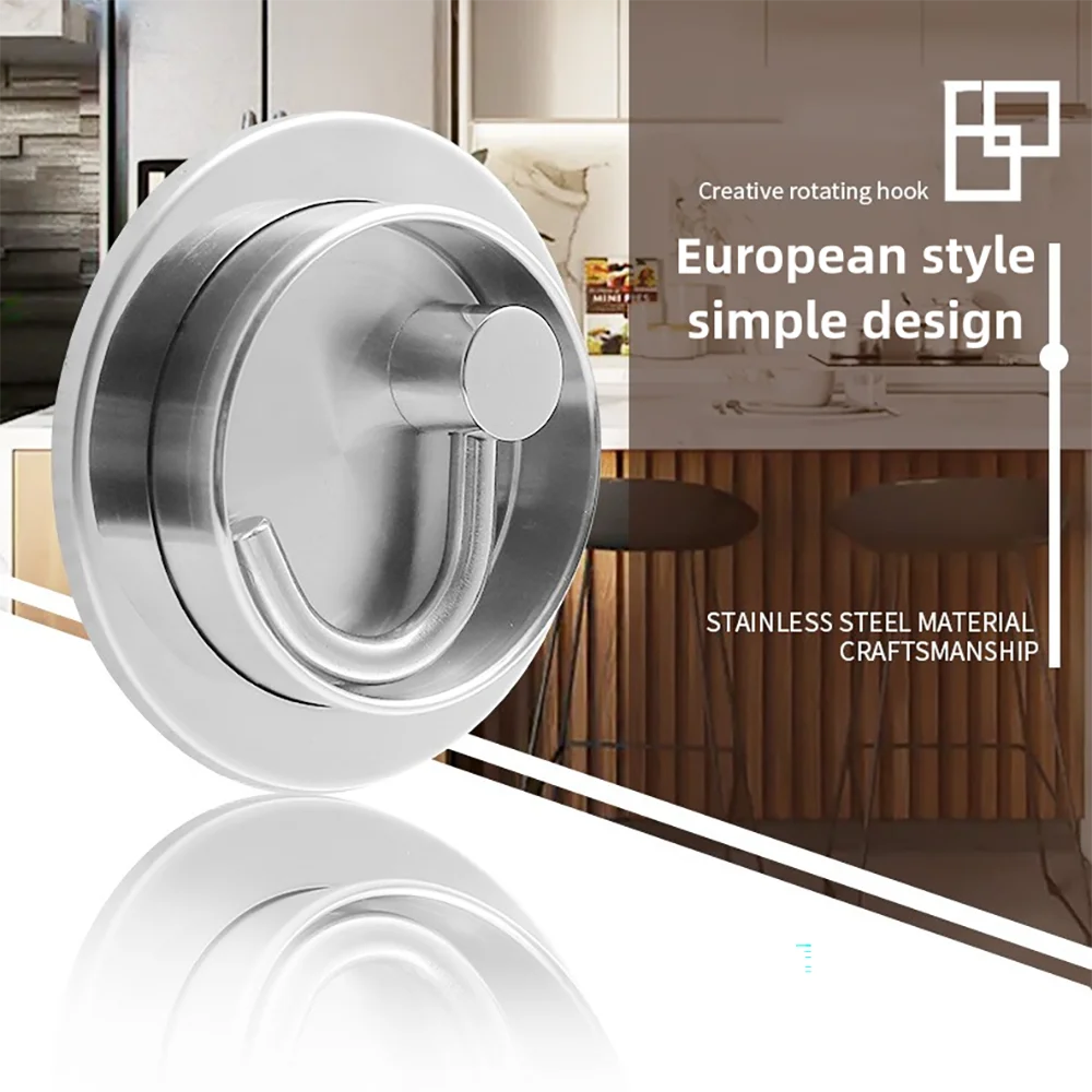 

Stainless Steel Hooks Thickened Rotatable Heavy Duty Punching/No Punching Hidden Hook for Shower Kitchen Bathroom Restroom