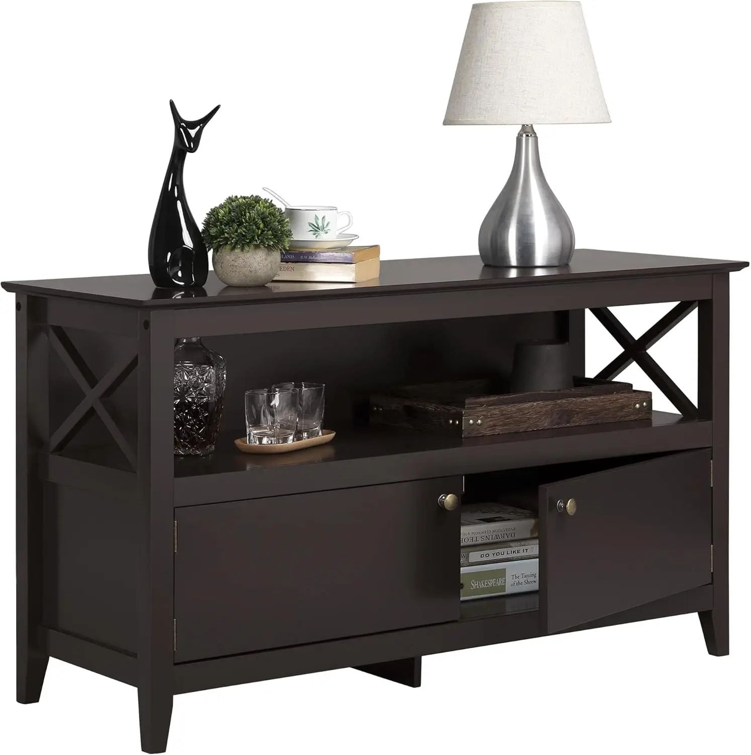 

Cupboard Table with 2 Cabinets and 1 Open Shelf for Kitchen Dinning Room Living Room, Espresso