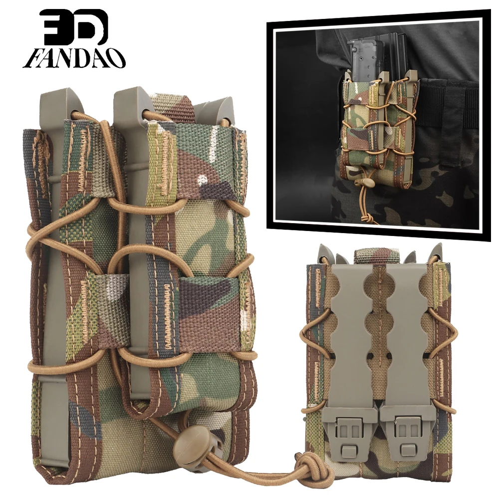 Tactical Molle Double Mag Pouch 2-Layer Holder 9mm/5.56 Belt Attach Carrier Magazine Set Compatible with AK M4 Rifle Magazine