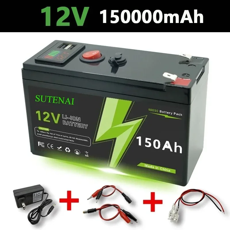 Batterie au Lithium 12V 150Ah LiFePO4 4000 + Cycles profonds BMS intégré, durée de vie de 10 ans, pour UPS, détecteur de poisson de Kayak, panneau solaire, Radio
