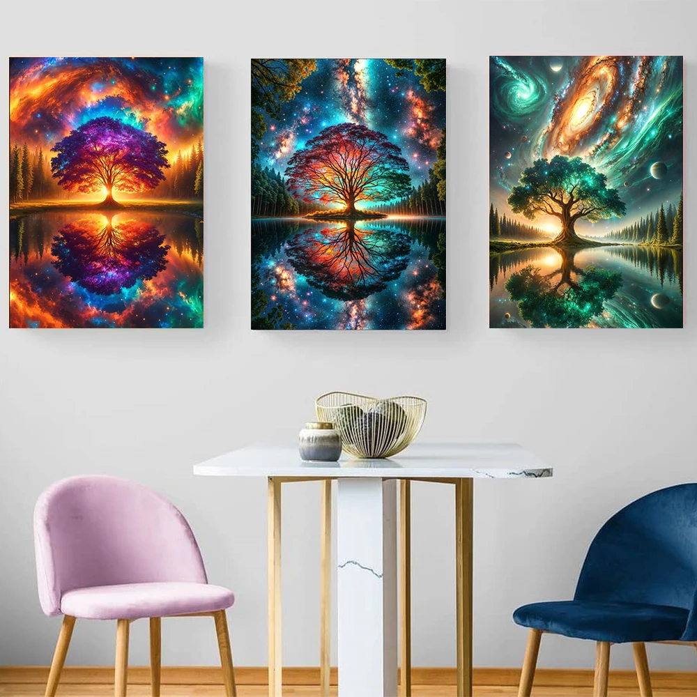 5D DIY Diamond Painting Sci-Fi Space Tree Embroidery Full Round Drills Cross Stitch Kits Mosaic Art Rhinestone Home Decor Crafts