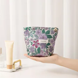 Small Vintage Purple Flowers Ins Cosmetics Lipstick Storage Bag Women's Cosmetic Bag Portable Coin Purse Commuter Card Holder