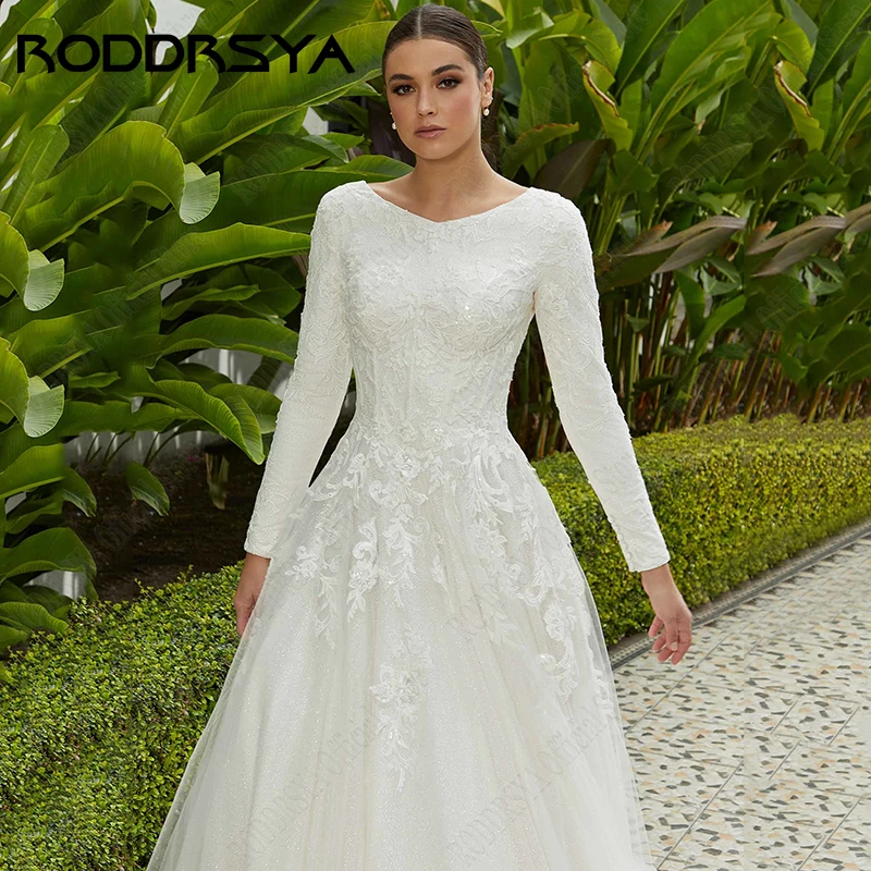 RODDRSYA Formal Wedding Dresses For Woman 2023 Long Sleeves Tulle O-Neck Bride Gowns Bohemain Applique A-Line vestidos de novia