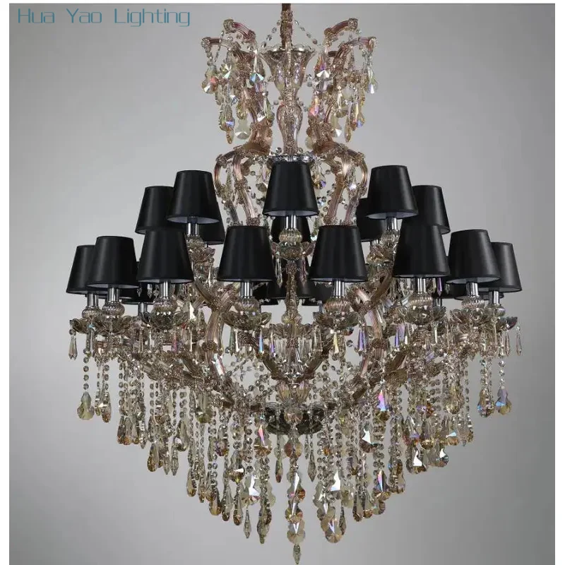 Modern Chandelier D100cm H855cm Large Champagne 24L Candle Crystal Chandelier Light Lustre for Lobby Hotel Project