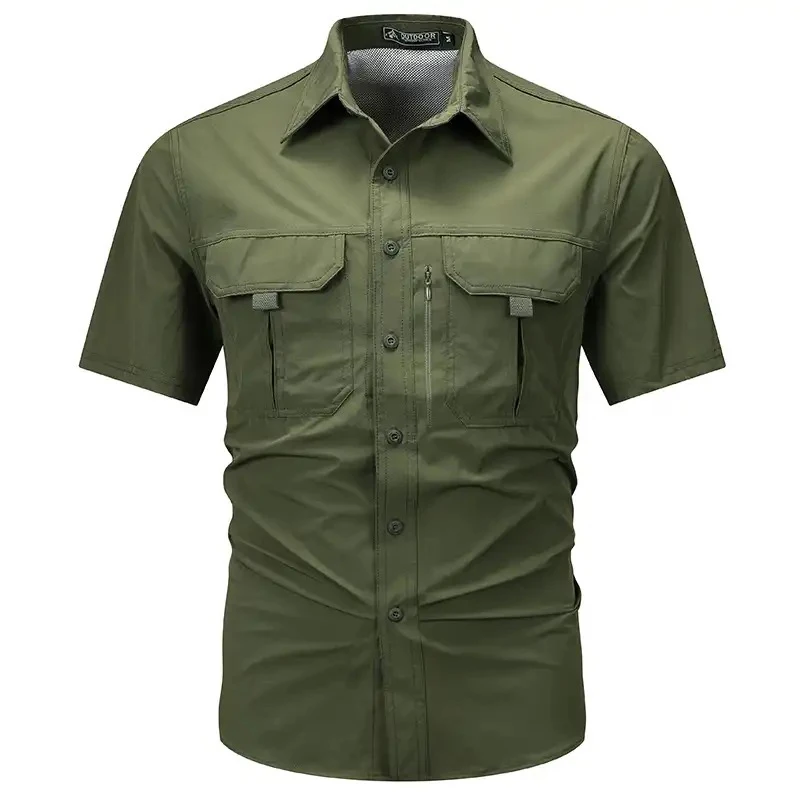 Quality Summer New Cargo Short Sleeve Shirts Men\'s Outdoor Harajuku Multi-pocket Breathable Tactical Camping Hiking Work Shirts