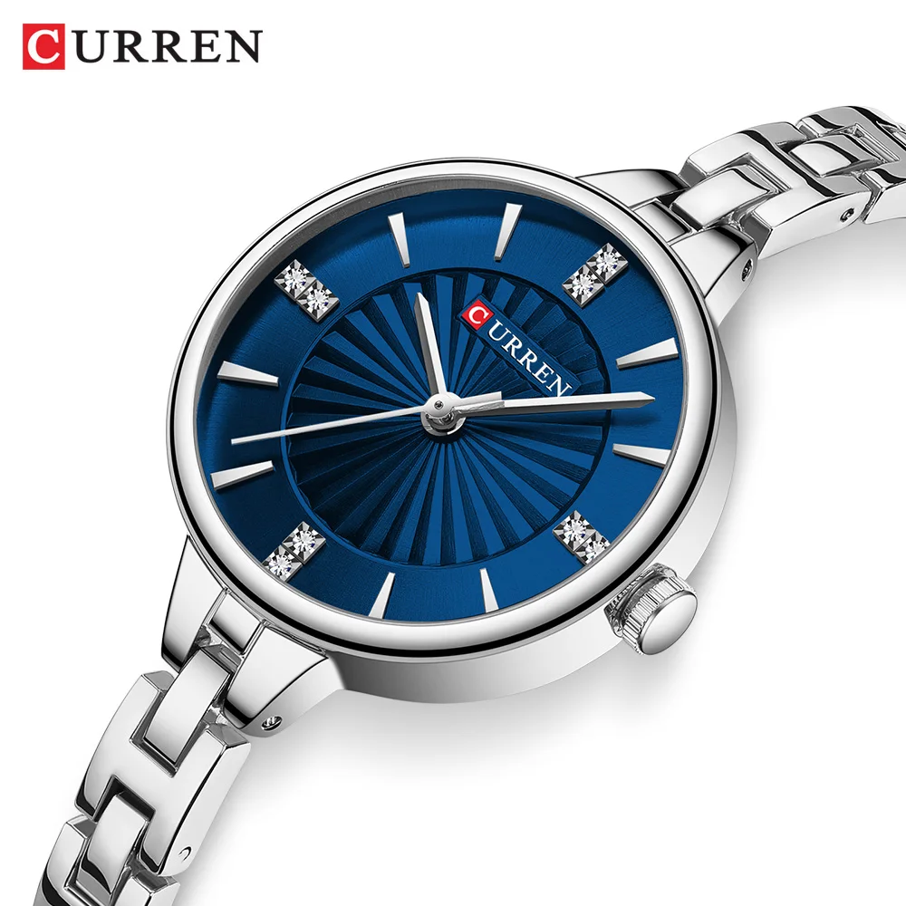 CURREN Simple Romantic Rhinestone Dial with Stainless Steel Bracelet Luxury Design  Quartz Wristwatches