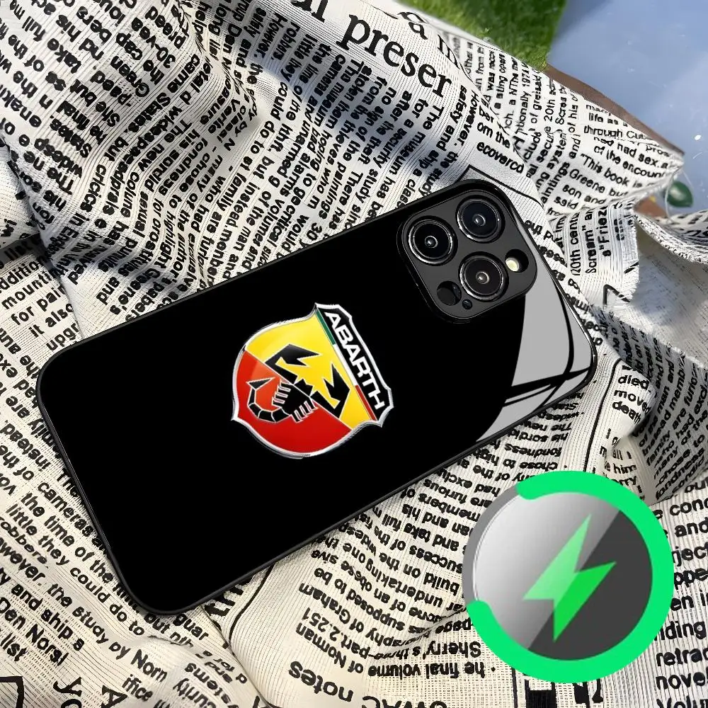 ABARTH italie coque de téléphone de voiture pour Iphone 17 air 16 15 14 12 11 13 Pro Max Mini Puls couverture en verre d'attraction magnétique