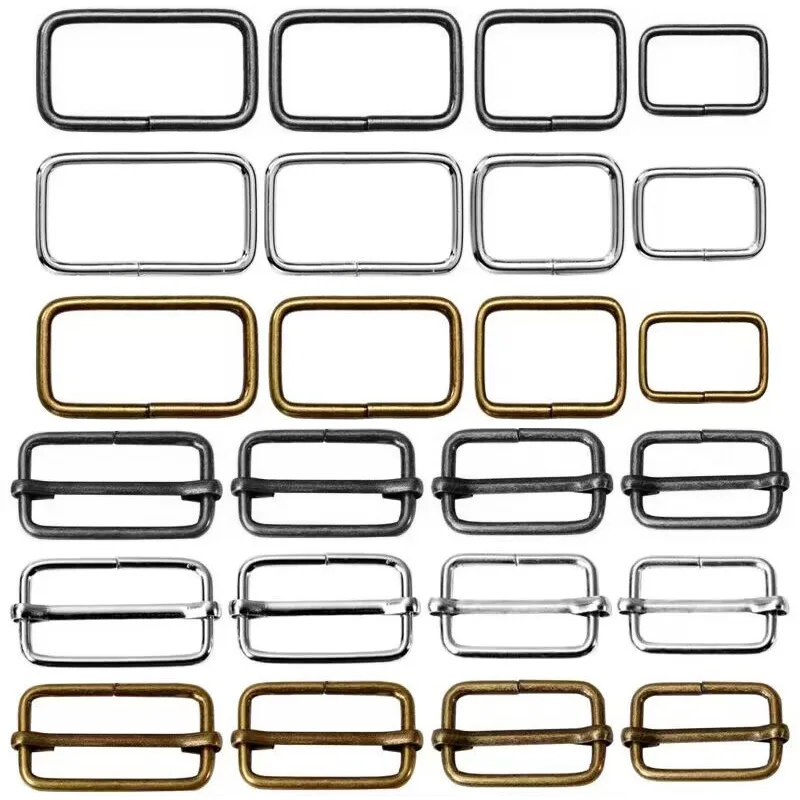 10Pcs Metal Slides Adjustable Rectangle D Ring Belt Ribbon Roller Pin Buckle For Backpacks Bag Cat Buckles DIY Accessories