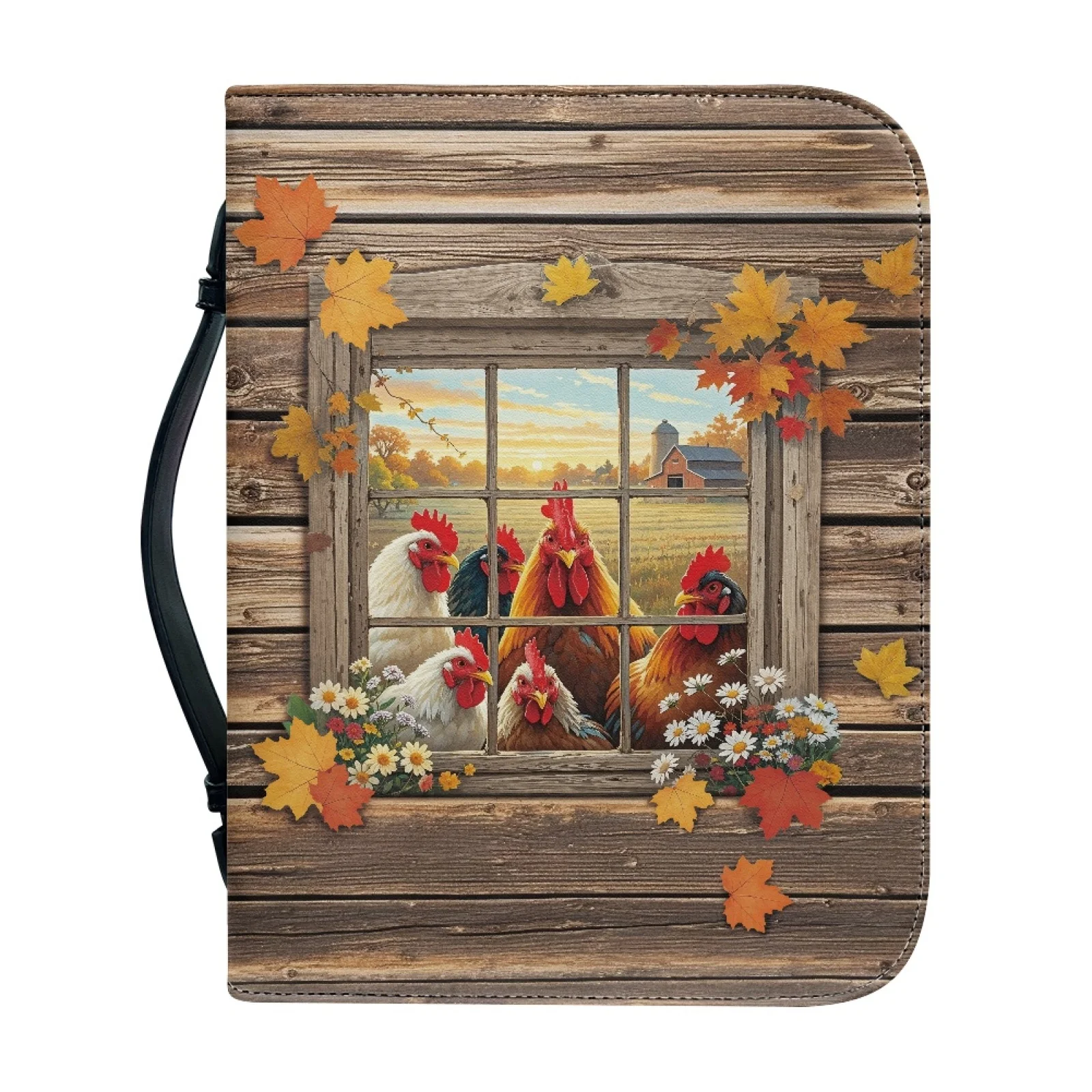 PENSTROLL Country Style Rooster Daisy Pattern New Design Lightweight Bible Cover for Church PU Leather Bible Covers