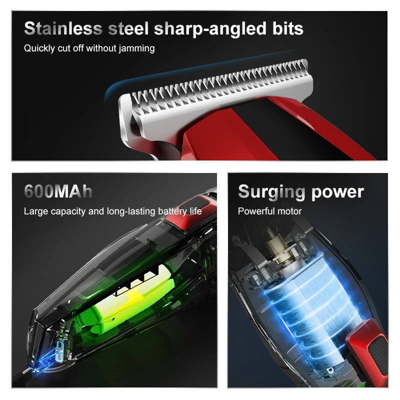 Resuxi 071 Парикмахерский триммер для волос для мужчин, перезаряжаемый беспроводной мощный электрический триммер с 4 направляющими расческами