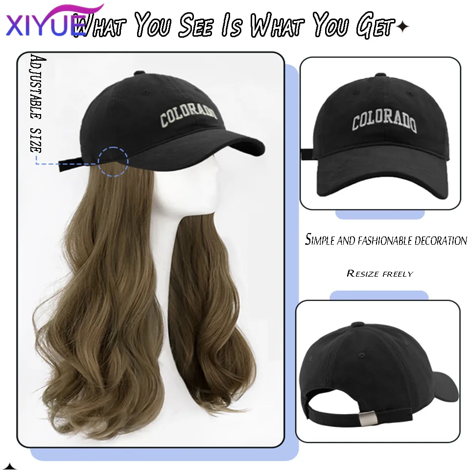 XIYUE gorra de béisbol con peluca y sombrero integrados, pelo largo y rizado, temperamento, reducción de edad, nueva cubierta de cabeza completa,