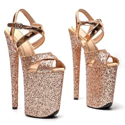 Piattaforma da donna con placcatura superiore glitterata da 23CM/9 pollici sandali con tacco alto Sexy scarpe da Pole Dance 053