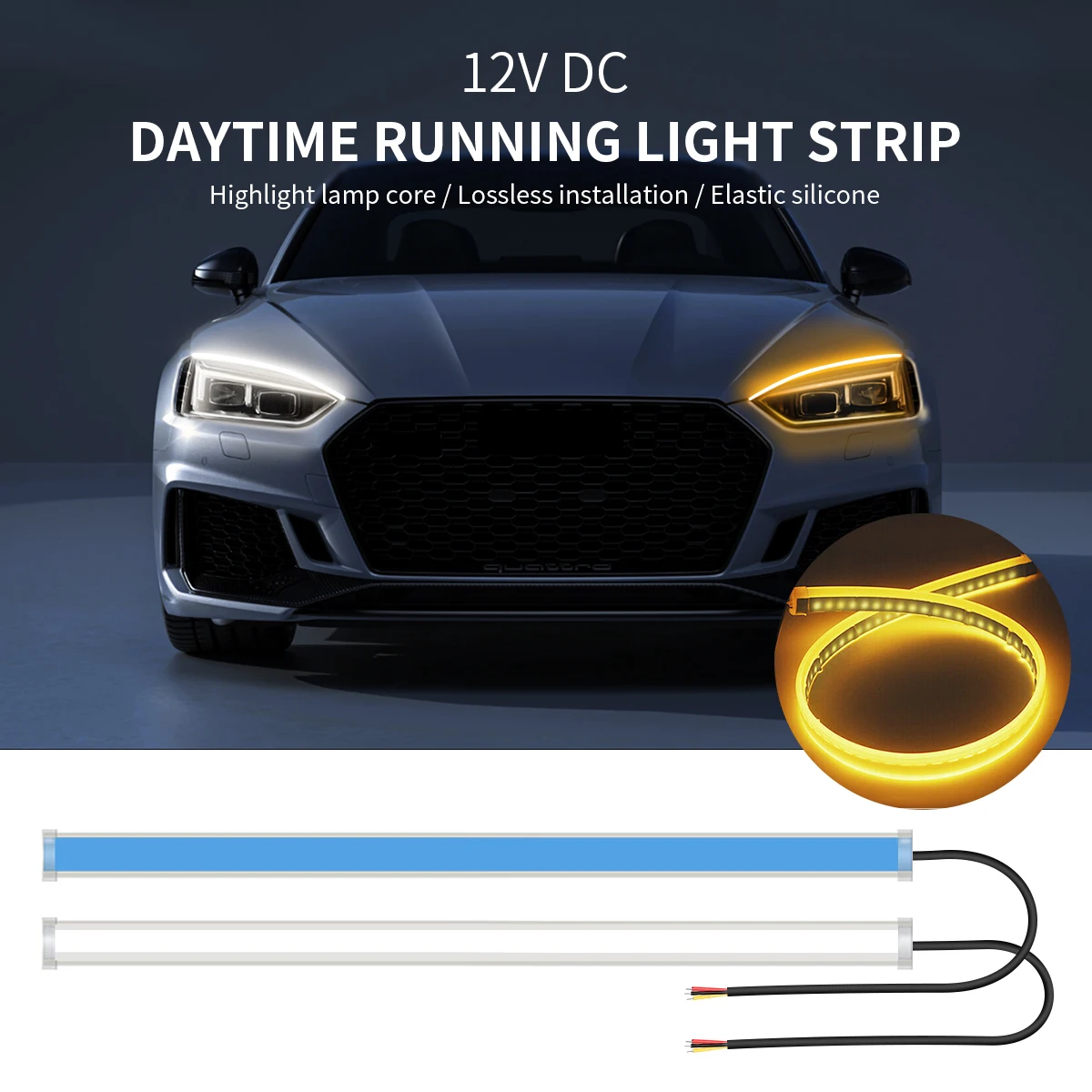 2Pcs 12V Led Guide Strip Headlight for Car Daytime Running Lights Turn Signal Bulb DRL Sequential Switchback 30cm/45cm/60cm