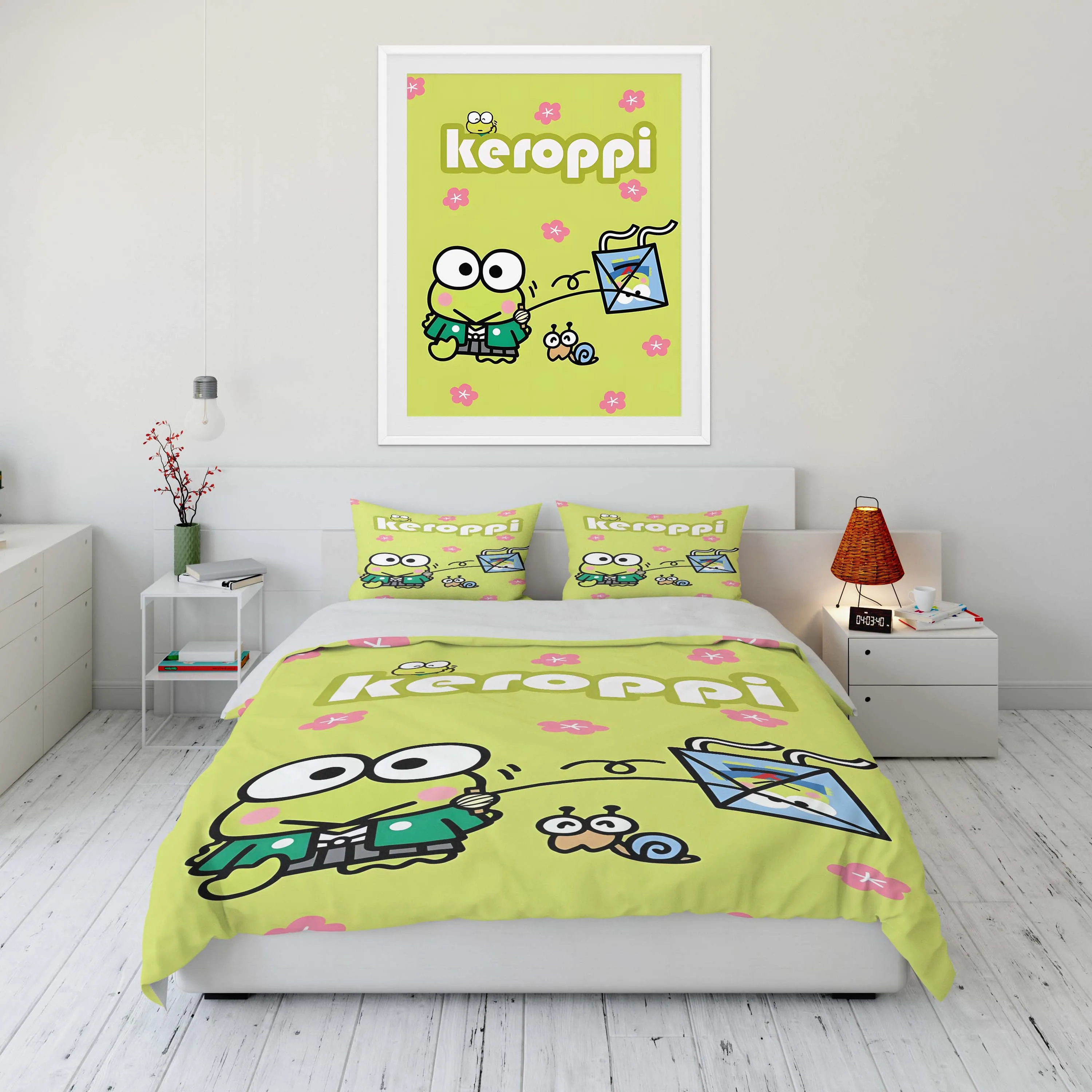 

10 Sizes Sanrio Keroppi Printed Soft Bedding Set Cartoon Anime Duvet Cover Comforter Cover Boys Girls Children Adults Twin King