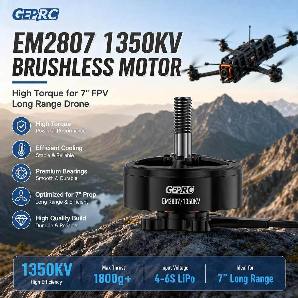 

GEPRC EM2807 1350KV Brushless Motor High Torque for 7 Inch FPV Long Range Drone Durable