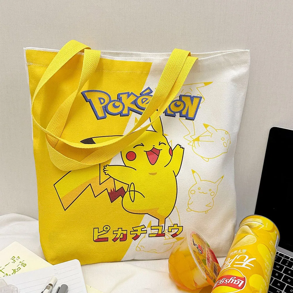بيكاتشو حمل حقيبة أنيمي المحمولة التسوق تخزين حقيبة يد الكرتون بنين بنات طالب Kawaii قابلة لإعادة الاستخدام لطيف حقيبة كتف البقالة