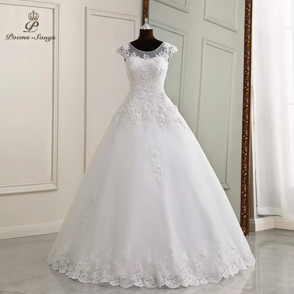 

Real photo Elegant Applique lace flowers floor length wedding dress boho marriage dress robe de mariee vestidos de novia