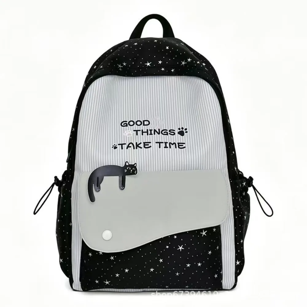 Sweet Cat Star Backpack Minimalist Multicolored Nylon Rucksack Large Capacity Multiple Pockets Student School Bag Commute