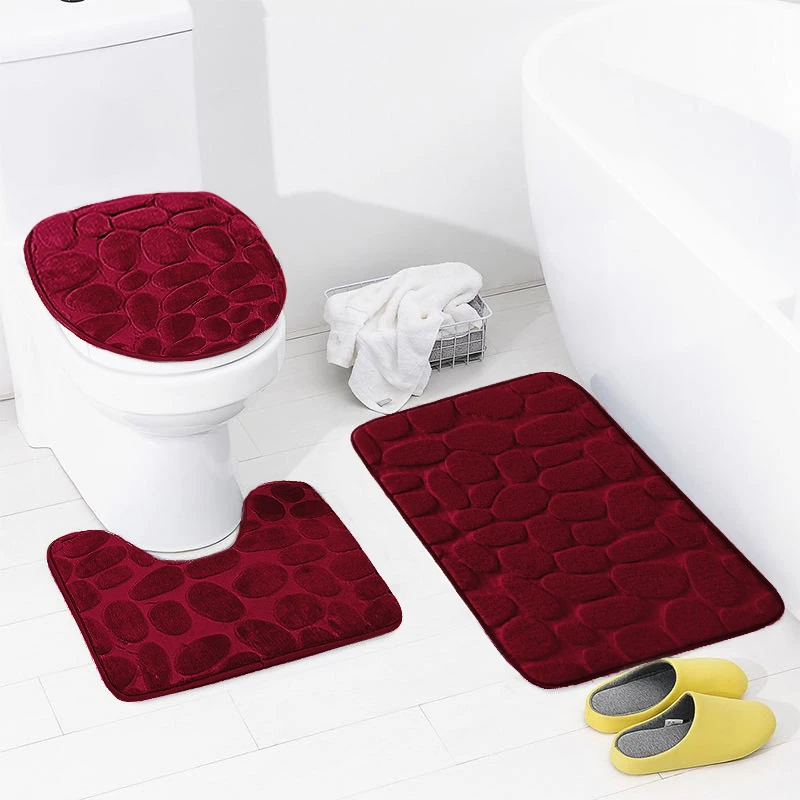 

3Pcs/Set Bathroom Cobblestones Embossed Rug,Soft Non-Slip Absorbent Memory Foam Bathroom Floor Mat,Toilet Mat,Bathroom Acces