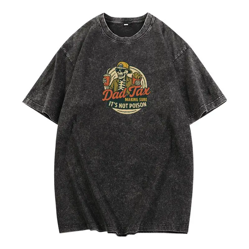 

Men's "Dad Tax" T-Shirt Funny Skull Fast Food Print Humorous Father's Day Gift Casual Loose Short Sleeve Top