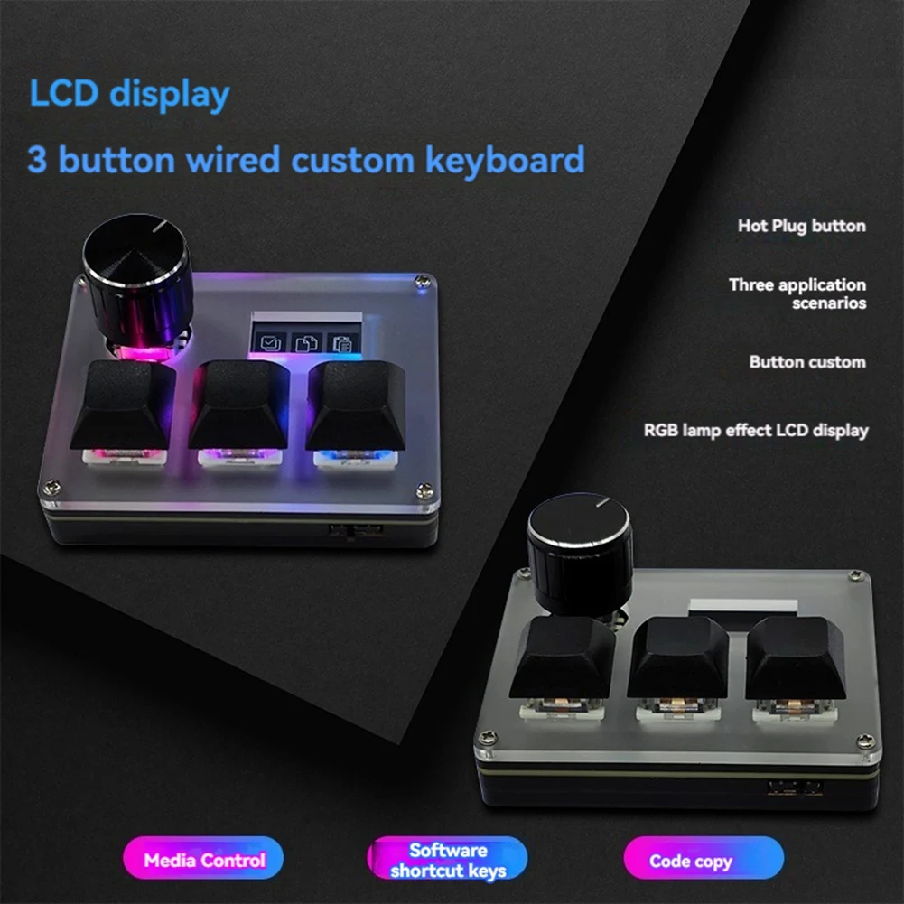 L77A 3-Key لوحة مفاتيح سلكية مخصصة أزرق التبديل OSU لوحة مفاتيح الألعاب مع شاشة مقبض RGB نسخة لصق لوحة المفاتيح Shotcut