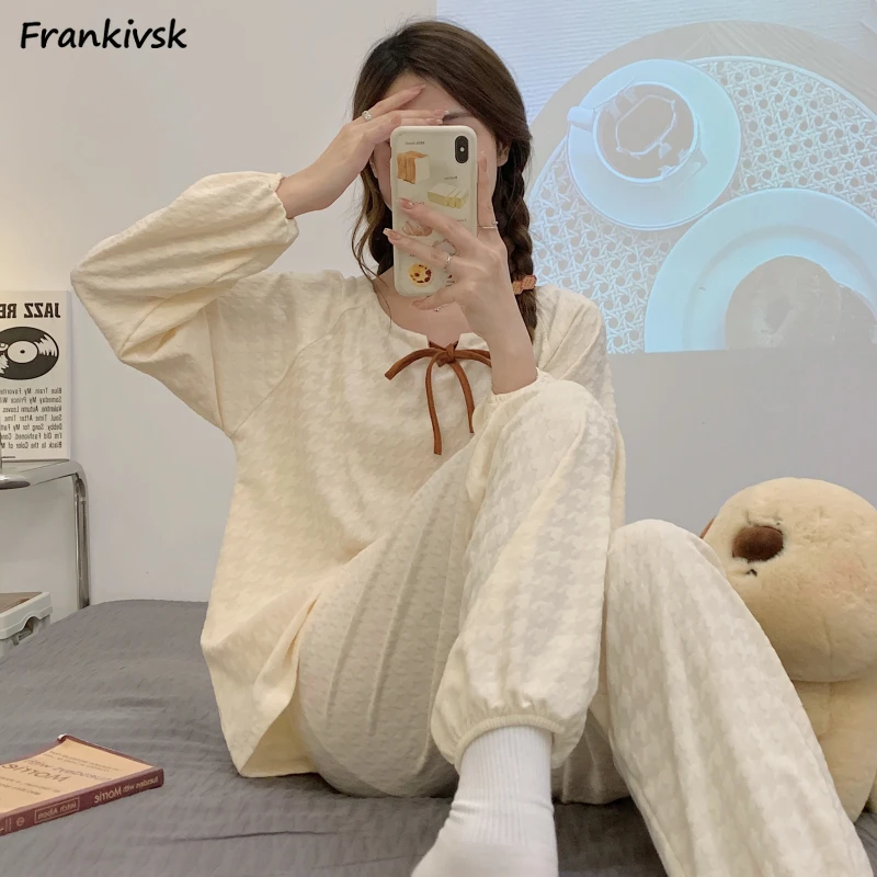 Sweet Pajama Sets Women Loose Simple College Daily Temperament Tender Prevalent Prairie Chic Aesthetic Fashion Homewear Retro