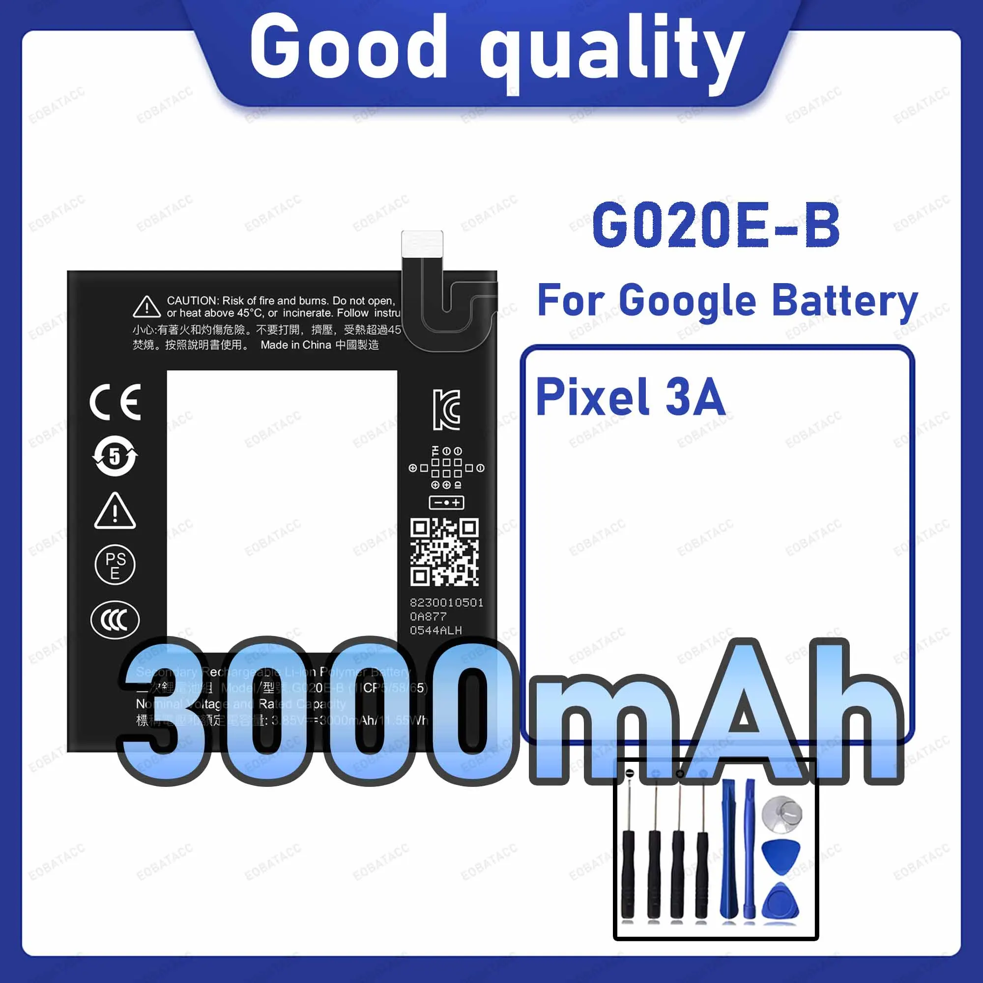 3000mAh G020E-B Replacement Battery for Google Pixel 3A with Repair Tools Kit