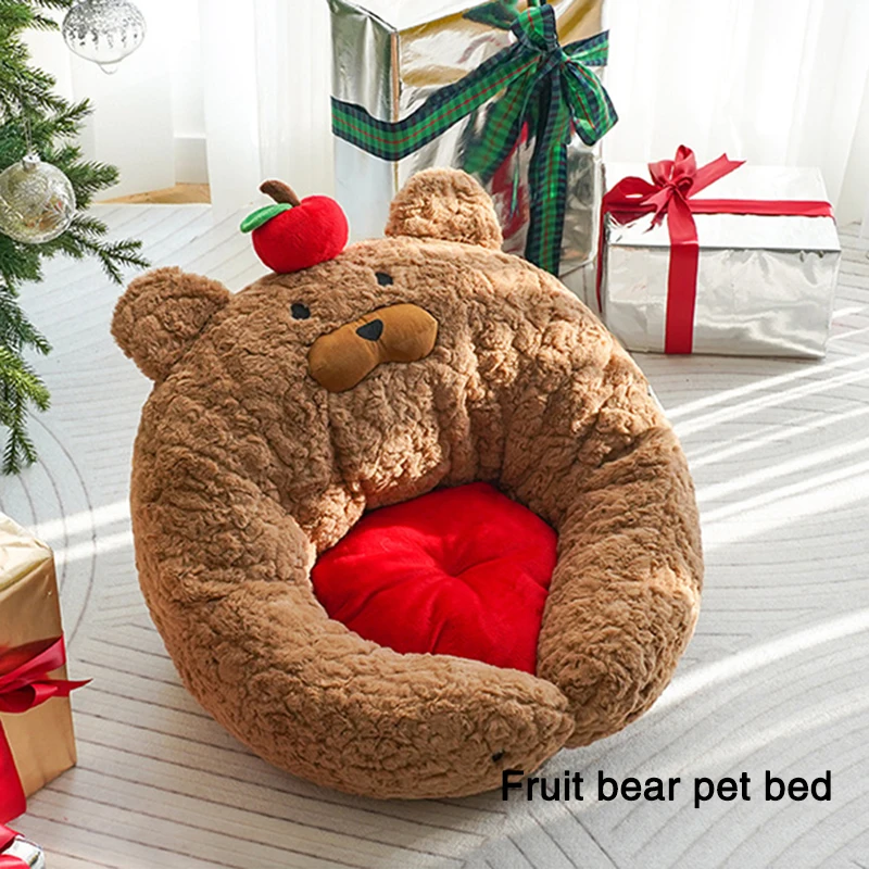 Fruit Bear Pet Bed Warm Cat Sofa Bed Small Cat Dog Plush Sleeping Kennel Comfortable Soft Detachable and Washable Pet Nest