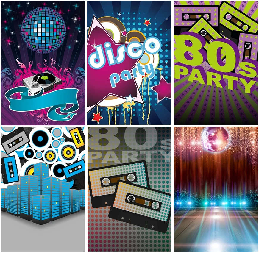 

Backdrops For Disco Party Retro Ball 80s Photography Music Backgrounds Floor Adult Birthday Party Glow Banner Studio Photo Props