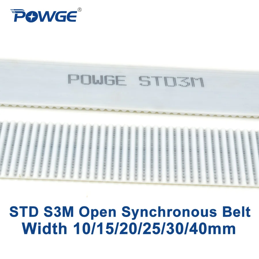 POWGE PU White STS STD S3M Open timing belt S3M-15mm Width 10/15/20/25/30/40mm Polyurethane steel 10STD3M Synchronous belt Laser