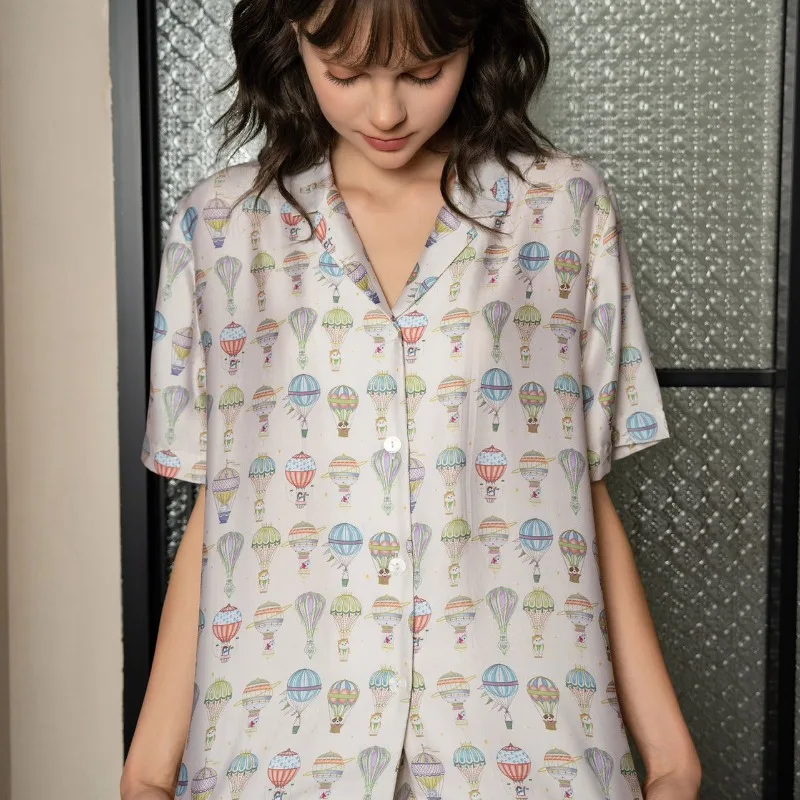 Exclusive for Organizations Premium Tencel Pajama Set Soft Silk Cool Summer Short Sleeves Stylish Prints for Ultimate Comfort