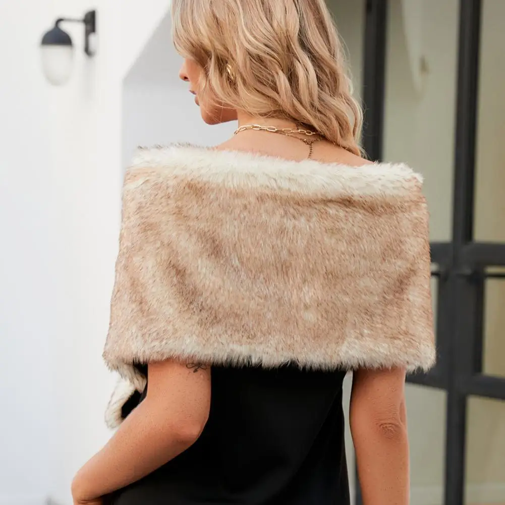 Cozy Faux Fur Scarf Faux Fur Shawl Wrap Thickened Warm Autumn Winter Poncho Imitation Fur Evening Dress Accessory for Stylish