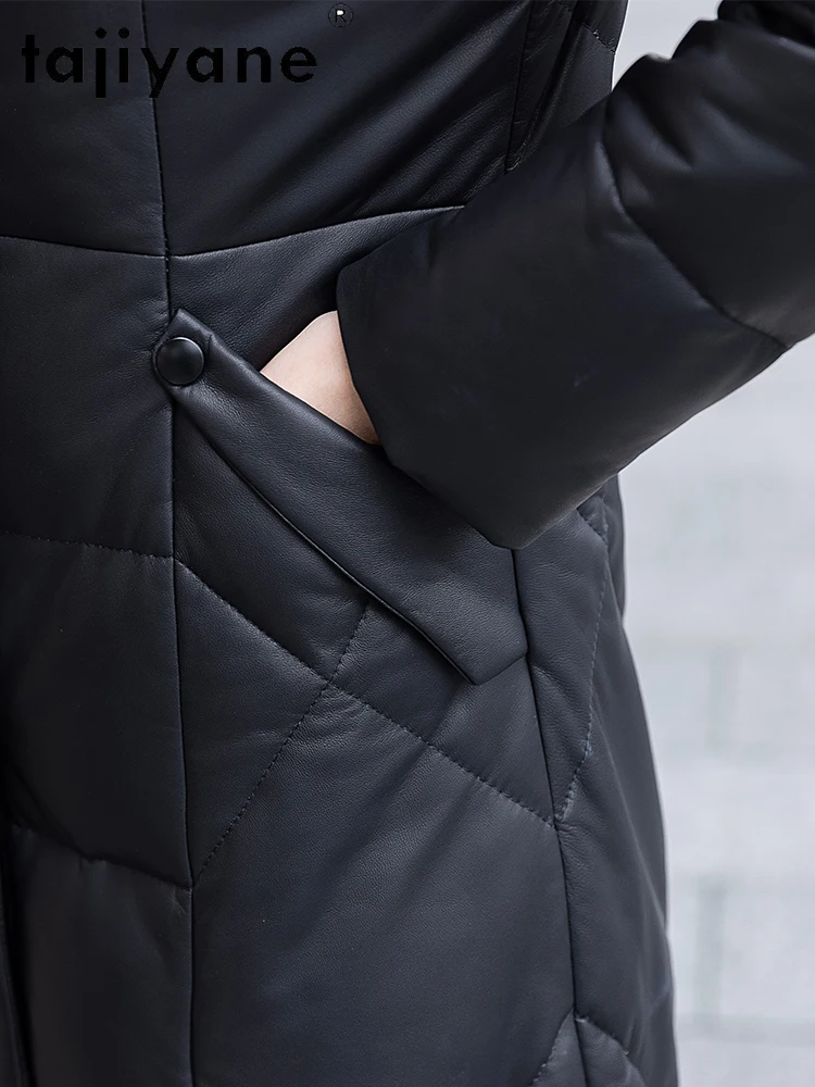 TAJIYANE Schaffell-Gänsedaunenmantel für Damen, Fuchspelzkragen, echte Lederjacken, Premium-Damen-Oberbekleidung, 2025, Winter-Damenkleidung