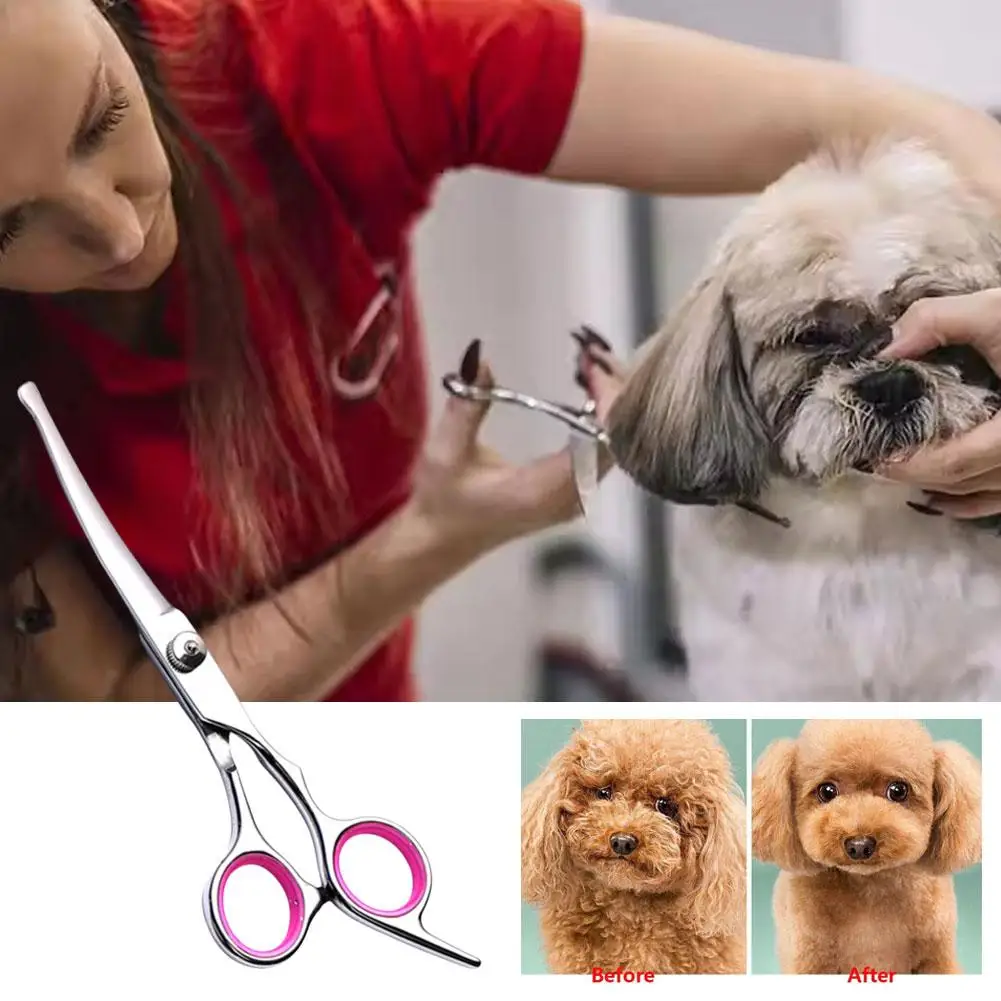 Professional Dog Hairdressing Scissors, Stainless Steel Curved Gromming Grooming Scissors For Dogs Pets D4D2