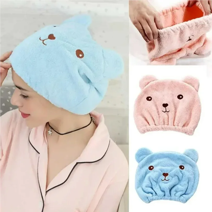 Lovely Little Bear Hair Drying Cap Towel Microfiber Quickly Dry Hair Shower Hat Wrapped Towels Bathing Cap Bathroom Accessories