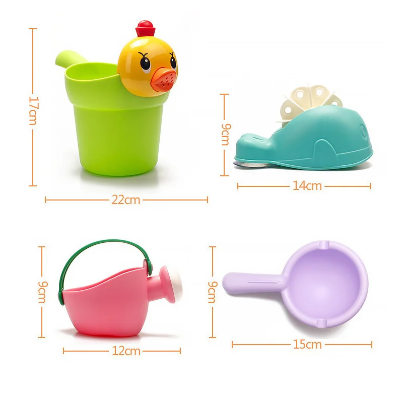 4PCS Baby Summer Beach Toys Cartoon Sand Swimming Pool Water Playing Bath Toys Kids Soft Rubber Bucket Kettle Waterwheel Gift