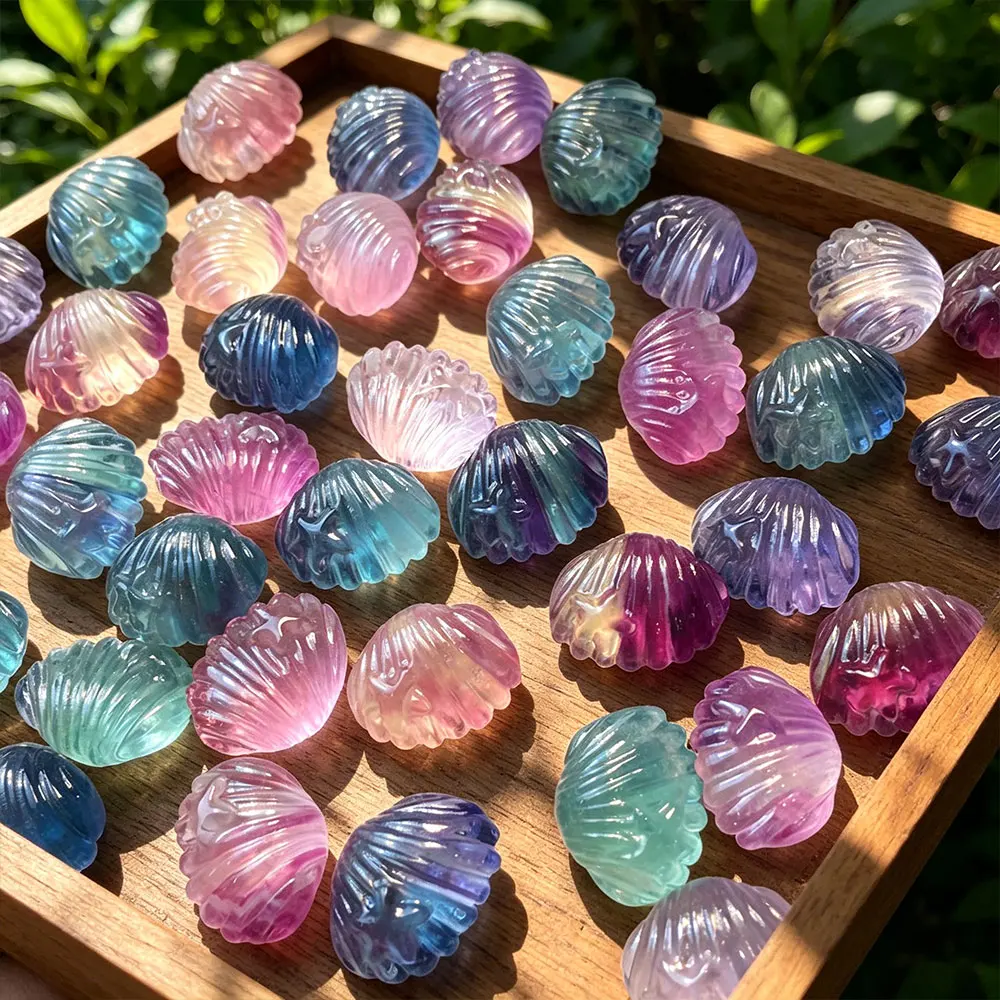 Natural Stone Crystal Carving Mini Fluorite Carvings Shells Crystals Stones Healing Statue Figure