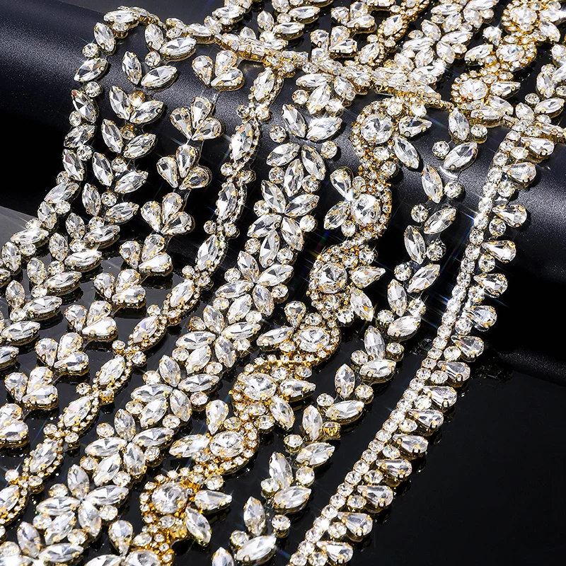 

DUCRYSTAL 1Yard/90Cm Hot Fix Glass Rhinestone Trimming Gold Base Clear Crystal Motif Chain Wedding Dresses, Diy Crafts, Costume